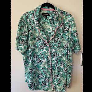 Room Service Women's Size L (12-14) Notch Collar Pajama Set Green Palms Print